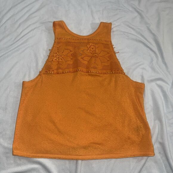 FREE PEOPLE Womens Tank Top Window Knit Details Orange Size XS OB778742 - Picture 3 of 13